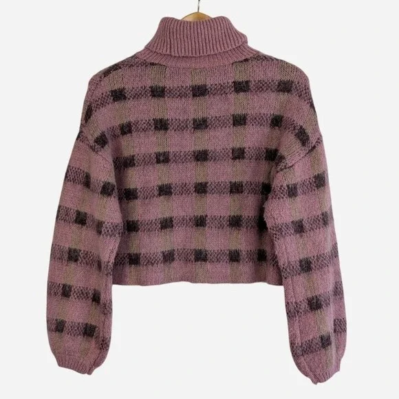 ASOS Reclaimed Vintage Plaid Check Balloon Sleeve Cropped Turtleneck Sweater XS - Picture 5 of 10